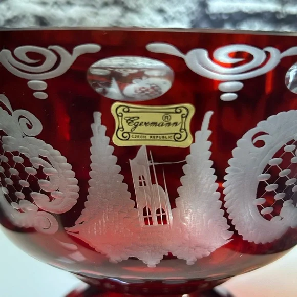 Egermann Czech Republic Bohemian Ruby Red Footed Compote Bowl - Picture 2 of 8